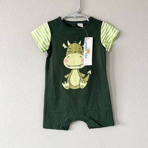 NWT Peppy Mini 2T Toddler Green Dragon Stripes Short Sleeve Romper